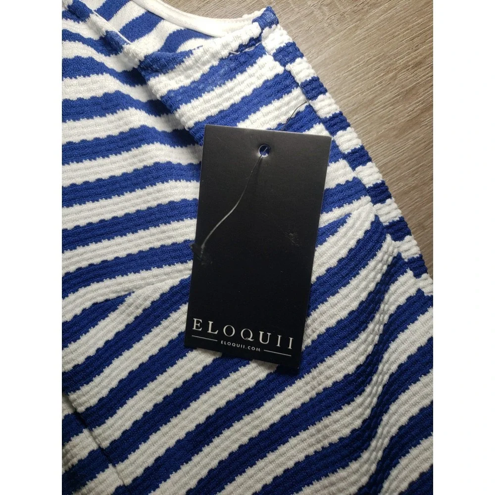 Eloquii Navy and White Striped Sleeveless Dress - Picture 2 of 5